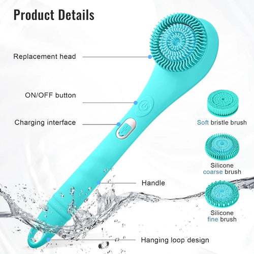 Electric Body Brush Rechargeable Scrubber Shower Brush with Handle