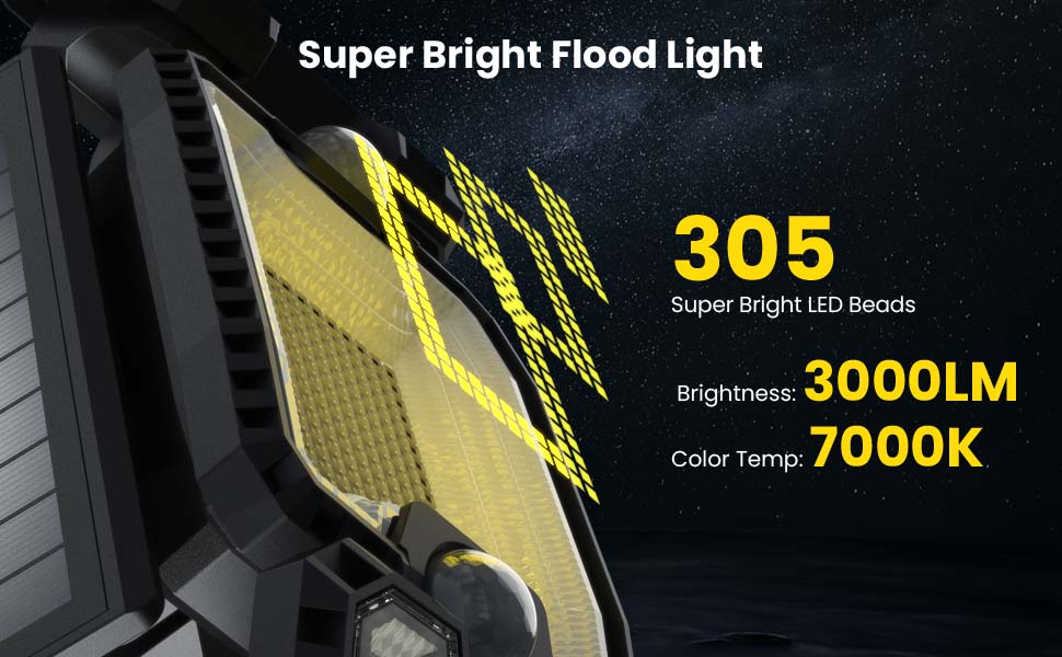 1pc 305 LED Solar Light Outdoor, Dual Induction PIR Motion Sensor Flood Light, Solar Power Wall Lam