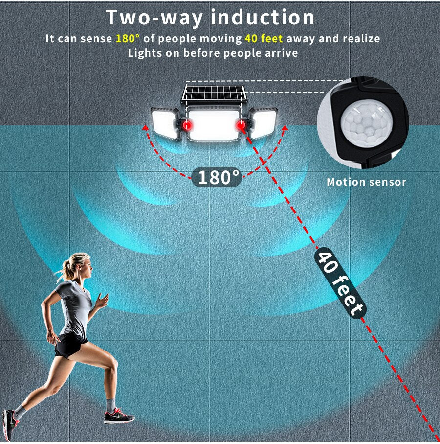 1pc 305 LED Solar Light Outdoor, Dual Induction PIR Motion Sensor Flood Light, Solar Power Wall Lam